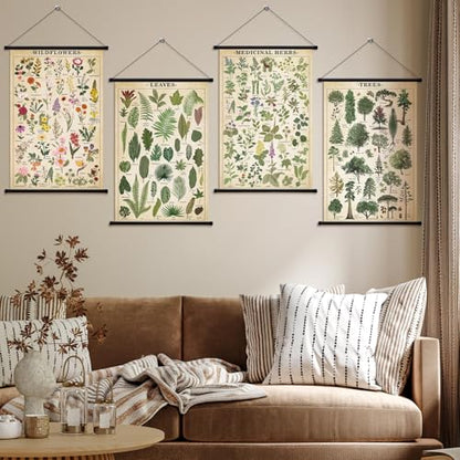 Lewtemi 4 Pcs Vintage Poster Nature Botanical Wall Art Wildflowers Leaves Medicinal Herbs Trees Wall Hanging Poster Prints Plants Chart Poster for Classroom, 15.35 x 23.62 Inch(Retro, Green Plants) - style: Green plants