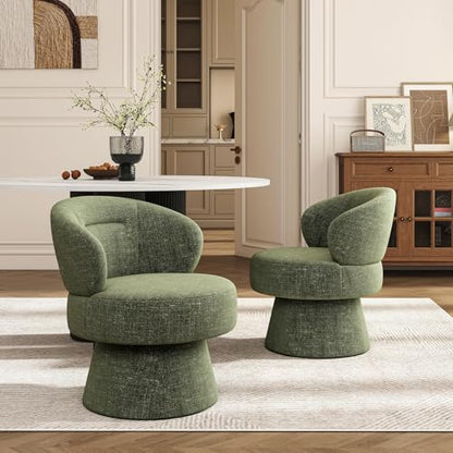 360° Swivel Accent Chair, Modern Chenille Barrel Chairs with Curved Back, Upholstered Round Lounge Chairs for Living Room, Bedroom, Vanity, Reading Nook, Small Spaces, Olive Green - color: Green 01, size: 1 Chair