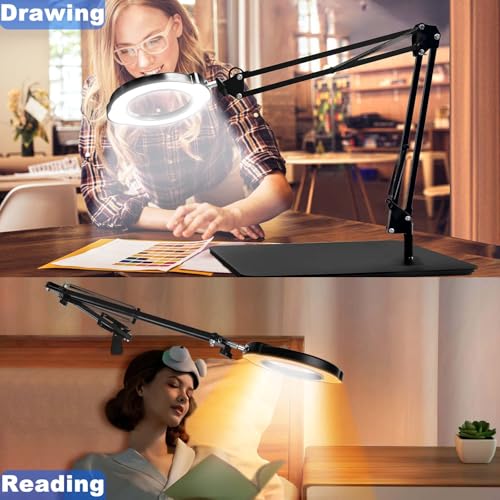 15X Magnifying Glass with Light and Stand, 2-in-1 Lighted Magnifying Desk Lamp Dimmable Magnifier Lamp with Light and Clamp Long Arm 84PCS LED Beads Real Glass Lens for Work Close Work Hobby - size: Stand & Clamp