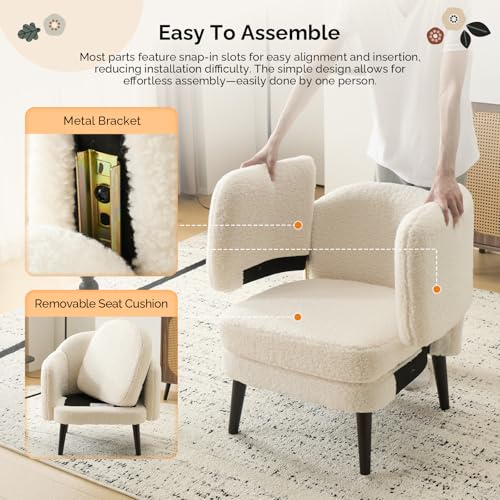 VINGLI 30.3" Wide Modern Barrel Accent Armchairs Set of 2 with Track Armrest, Solid Wooden Legs, Comfy Upholstered Club Chairs, Single Home Sofa for Living Room, Bedroom, Reading,Teddy Fleece White - color: White