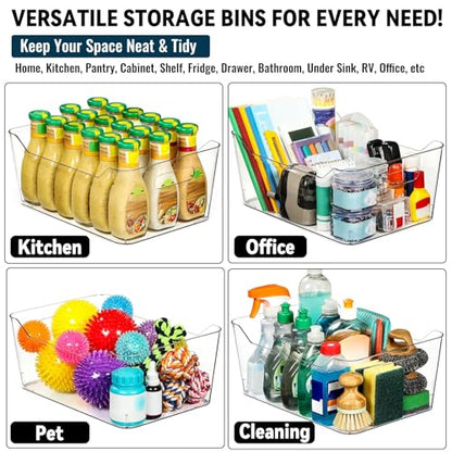 12 PACK Multi-Use Clear Plastic Storage Bins for Organizing w/ Labels - Home, Kitchen, Pantry, Bathroom, Office, Cabinet Shelf Organizer Bins - SOHO Collection, RV, Fridge Organization Containers -XXL - size: XXL Large