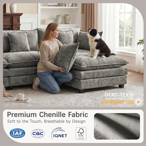 Oversized Loveseat Sofa, 70" Sectional Cloud Couch, 2 Seat Modern Comfy Sofa Chenille Deep Seat Couches with 2 Pillows, for Small Apartment, Living Room (Grey, 70" Loveseat) - color: Grey, size: 70" Loveseat