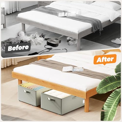 Dayacoco Under Bed Storage With Wheels,10in Underbed Storage Containers 65L | Large Capacity Underbed Storage, No Assembly Required Rolling Under Bed Storage for Clothes Blankets Shoes Beige - size: 10.1 inch height-beige