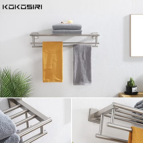 KOKOSIRI 20 Inch Towel Rail Towel Shelf with Double Towel Bars Bathroom Towel Rack Towel Holder Wall Mounted SUS 304 Stainless Steel, Brushed Nickel, B6005BR-L20 - color: Brushed Steel, size: 20 Inch