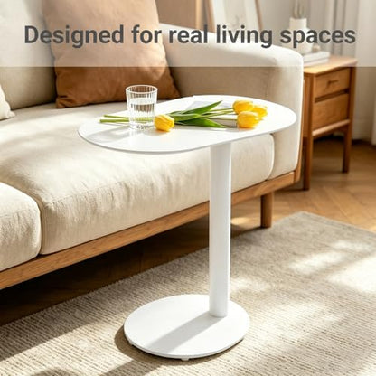Modern C-Shaped End Table, Small Sofa Side Table Metal Side Table for Couch and Bed Snack Table Tray Table for Living Room Bedroom - color: White