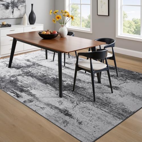 Toneed Abstract Area Rug Modern Washable Rug Soft Non Slip Rug Low Pile for Bedroom Living Room Dining Room Slate Grey 4x6 Feet - color: Slate Grey, size: 4' x 6' (Rectangular)