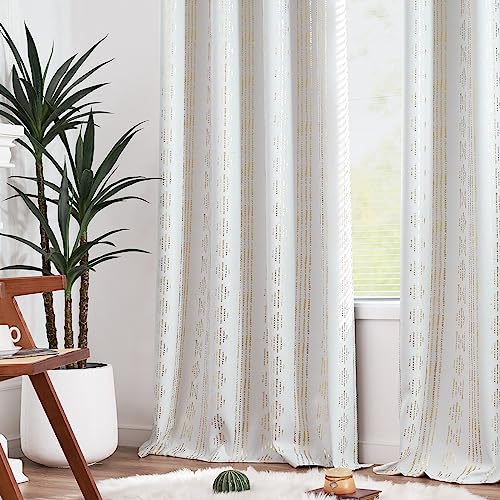 jinchan Boho Blackout Curtains 63 Inch Length for Bedroom Living Room | Golden on Off White Geometric Grommet Curtains Room Darkening Thermal Insulated Window Treatments 2 Panels - color: Boho | Gold on Off White, size: 52"W x 63"L (Pack of 2)