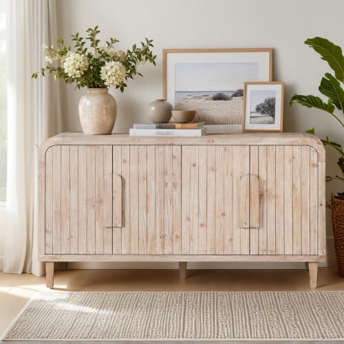 Light Wood Sideboard Cabinet – Buffet Sideboard Storage Cabinet for Dining Room & Living Room – Farmhouse Storage Cabinet, Vintage Wood Finish, Entryway Accent Cabinet - color: Natural Light Wood With White Washed