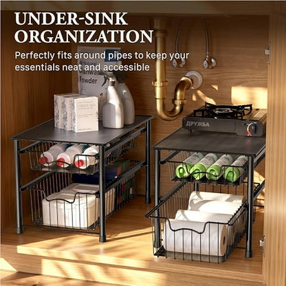 Simple Houseware Stackable Sliding Basket Organizer Drawer, Black, 2-Tier - color: Black, size: 2-tier