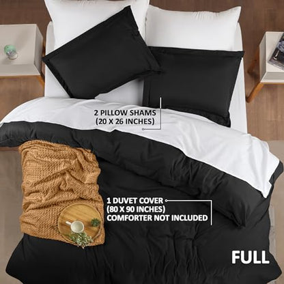 Duvet Cover Full, 3 Piece Cotton Like Polyester With Zipper Closure, Black | Extra Soft and Breathable, Wrinkle & Fade Resistant, Includes Duvet Cover and 2 Pillow Shams, Comforter Not Included, OekoTex - color: Black, size: Full - Duvet Cover Set