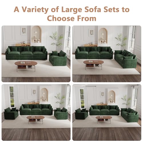 Modular Sectional Sofa, 111.5 Inch L Shaped Couch Set for Living Room, 3-Seater Comfy Cloud Couches with Movable Ottoman, DIY Combination, Chenille, Evergreen - color: Evergreen, size: 111.5 Inch- L