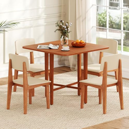 GOFLAME Square Drop Leaf Dining Table for 2-4 People, Folding Kitchen Table with Solid Rubber Wood Legs, Farmhouse Extendable Table for Dining Room, Living Room, Small Space, Walnut - color: Walnut