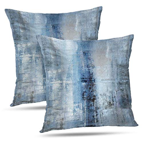 Blue and Grey Throw Pillow Cover Pack of 2, Abstract Art Gallery Modern Decorative Cushion Cover for Bedroom Sofa Living Room(22 x 22 Inch,Blue and Grey) - color: Blue and Grey, size: 22" x 22" (Pack of 2)