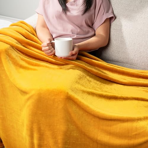 PAVILIA Mustard Yellow Fleece Bed Blanket King Size, Gold Super Soft Fuzzy Flannel Throw for Couch Sofa, Luxury Plush Microfiber Large Throw Blanket King Bed, Home Cozy Velvet Gift Blanket, 90x108 - color: Mustard Yellow, size: 90 x 108 Inches - King