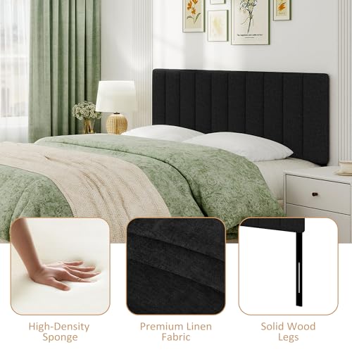 King Size Headboard Only, Height Adjustable Linen, Black - color: Linen-black, size: King/California King