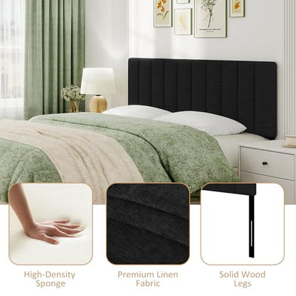King Size Headboard Only, Height Adjustable Linen, Black - color: Linen-black, size: King/California King