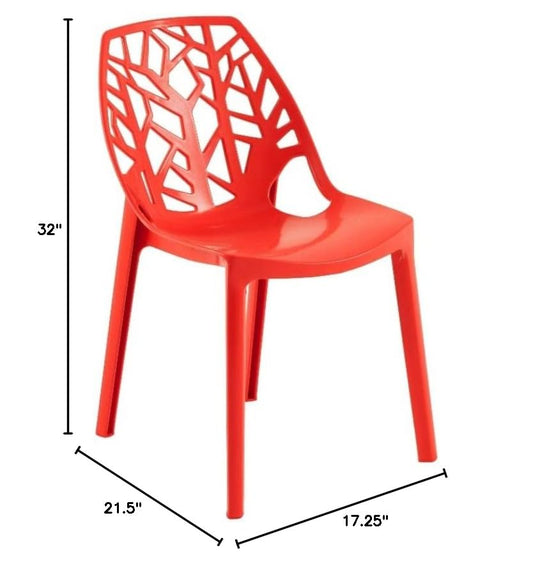 LeisureMod Cornelia Stackable Dining Chair in Solid Red - Modern Spring Cut-Out Tree Design Acrylic Armless Accent Side Chair for Kitchen, Living Room, and Dining Area - color: Solid Red, size: Single