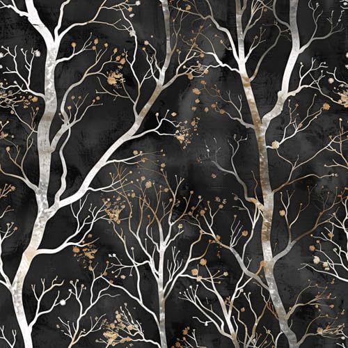 Luxurious Minimalist Metallic Bare Tree Branch Golden Floral Buds Peel and Stick Wallpaper Easy Peel Off Contact Paper Stick on Adhesive Wall Paper for Bathroom Waterproof Renter 17.71"x236.2" - color: LD-144b, size: 17.7" x 236"