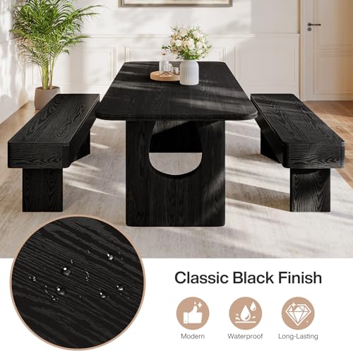 Tribesigns 47.24" Dining Bench, Modern Black Dining Table Bench with Sturdy Base, Wooden Kitchen Seating for Living Room, Entryway