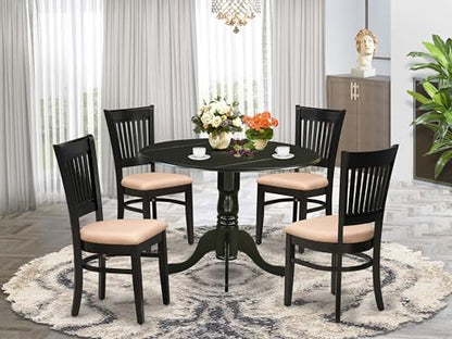 East West Furniture DLVA5-BLK-C 5 Piece Dining Table Set for 4 Includes a Round Kitchen Table with Dropleaf and 4 Linen Fabric Upholstered Dinette Chairs, 42x42 Inch, Black - color: Dlva5-blk-c