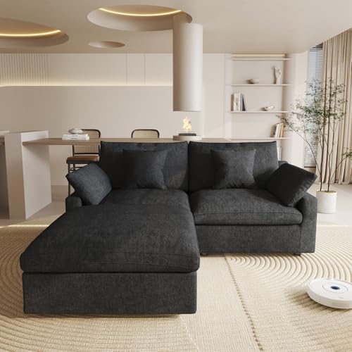 Cloud Couch Modular Sectional Sofa,82.68" L Shaped Couch,Down Filled Convertible Wide Seater, 2 Seater+Ottoman for Living Room Set,Covers Washable&Replaceable,Black - color: Black, size: 2 Seat &Ottoman