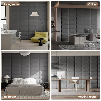 Industrial Dark Gray Linen Non-Adhesive Headboard 24x12 Inch 6-Panel Kit - Peel and Stick Design for Queen Beds, Temporary Space Solution - color: Linen - Dark Gray