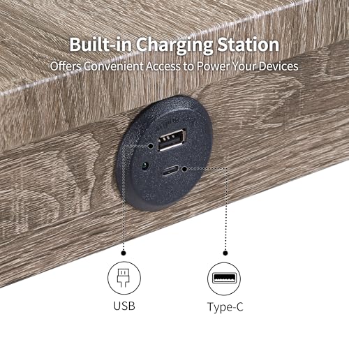DUHOME 3 Piece Bar Table Set,Dining Bar Table and 2 Chairs Set with Charging Station Industrial Breakfast Table with 2 Padded Stools Rustic Bar Kitchen Dinning Room Living Room Cream