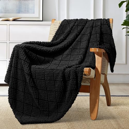Whale Flotilla Soft Fleece Throw Blanket for Couch, Black | Jacquard Waffle Blankets for Home Decor, Lightweight and Cozy, All Season Suitable, 50x60 Inch - color: Black, size: Throw(50x60 Inch)
