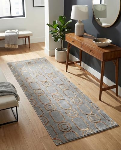 Rugs.com Vogue Geo Collection Rug – 6 Ft Runner Gray Medium-Pile Rug Perfect for Hallways, Entryways - color: Gray and Gold, size: 2' x 6' Runner
