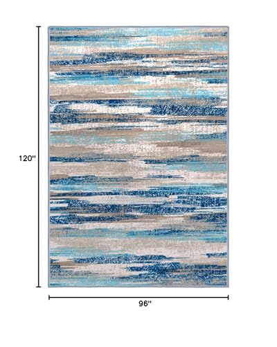 Lansny Washable Abstract 8x10 Area Rug for Living Room Non Slip Bedroom Rug | Blue;Thin Printed Faux Wool Large Rug;Modern Dining Room Rug;Non Skid Floor Carpet for Nursery Playroom Office - color: Blue Aqua/Beige Taupe Multi, size: 8' x 10' (Rectangular)