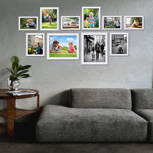 xnlkros Picture Frame Set 10 pack, Farmhouse Photo Frames, Gallery Wall Frame Collage, 8x10 5x7 4x6 Frames in 3 Different Finishes Picture Frames For Wall or Desk, White - color: White