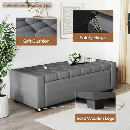Storage Ottoman Bench,Large Entryway Ottoman with Storage, Rectangular Bench with Cushion and Safety Hinge for Living Room Bedroom,Darkgray - color: Dark Gray