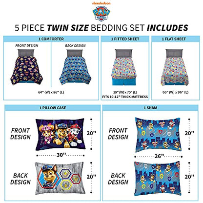 Franco Kids Bedding Super Soft Comforter and Sheet Set with Sham, 5 Piece Twin Size, Paw Patrol Movie - color: Paw Patrol Movie, size: Twin