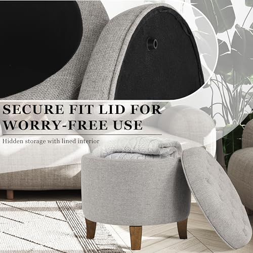 HomePop 19" Button Tufted Round Storage Ottoman - Gray Fabric - color: Gray Fabric