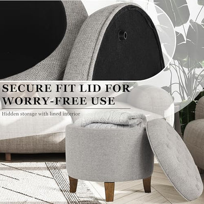HomePop 19" Button Tufted Round Storage Ottoman - Gray Fabric - color: Gray Fabric