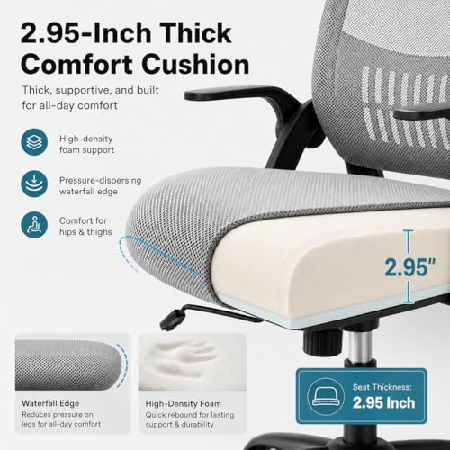 Ergonomic Office Chair, Home Office Desk Chair, Breathable Mesh Desk Chair with Adjustable Lumbar Support and Flip-up Armrests, Game Chairs, 360° Swivel Desk Chairs for Conference, Meeting Room(Grey) - color: Grey