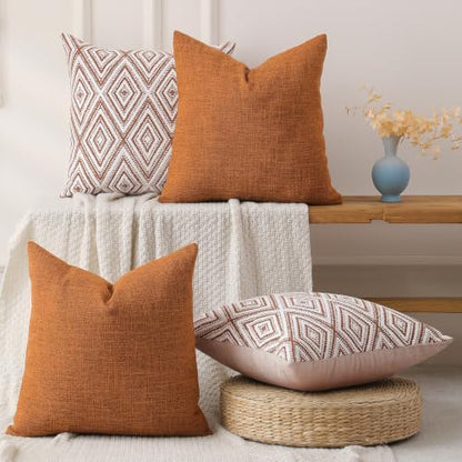 HPUK Throw Pillow Covers 20x20, Set of 4, Golden Brown Couch Pillow Covers | Polyester fabric, patterned and solid designs, hidden zippers, machine washable, for sofas and beds, inserts not included - color: Golden Brown, size: 20" x 20" (Pack of 4)