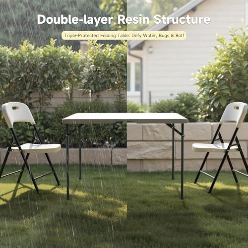3 ft Square Folding Card Table, Portable Folding Table with Carrying Handle, Heavy Duty 400 lbs Capacity, Ideal for Dining, Camping, Picnic, Party