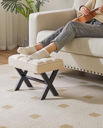IBUYKE Small 12" H Footrest, Square Linen Step Stool, Linen WBD011Y | Foot Stool Metal X-Leg Multi-Use Small Side Table Living Room Bedroom Entryway Office - color: Linen, size: 12.2"-Linen