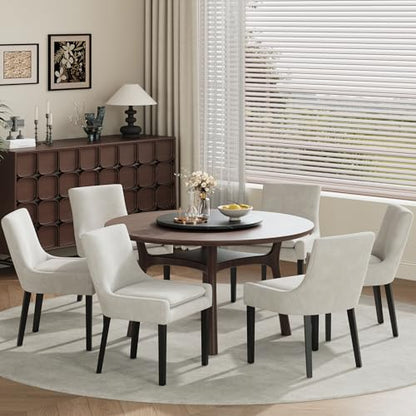 COLAMY Modern Dining Room Chairs Set of 6 with Mid Back and Wood Legs, Upholstered Kitchen Chairs for Dining Room/Living Room, Beige - color: Beige, size: Set of 6