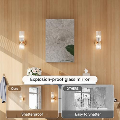 20" x 30" Bathroom Medicine Cabinet with Mirror, Recessed or Wall Mount | Medicine Cabinets with Adjustable Glass Shelves, Soft-Closed Hinge, Chrome Aluminum Frame, Reverse Installation - size: 20" x 30"
