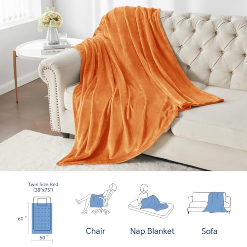 Throw Blanket for Couch & Sofa, All-Season Lightweight Fleece Blanket, Luxury Soft Cozy Fuzzy Throw for Her Him,Burnt Orange, 50 x 56 Inches