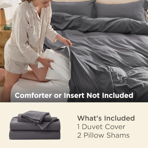 Bedsure Prewashed Duvet Cover Full, Cotton-Like Soft Bedding Set, Dark Grey | Ultra Soft, Relaxed Texture, Breathable Comfort, Hidden Zipper, 8 Corner Ties, Easy Care, OEKO-TEX Certified, Year-Round Use - color: 01 - Dark Grey (No Comforter), size: Full (