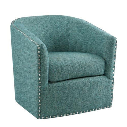 Madison Park Swivel Barrel Accent Chair, Upholstered Curved Back with 7-Inch Thick Woven Cushion, 360° Swivel, Nailhead Trim, Comfy Chair for Living Room, Bedroom, Office, 28" Wide, Teal, Tyler - color: Teal