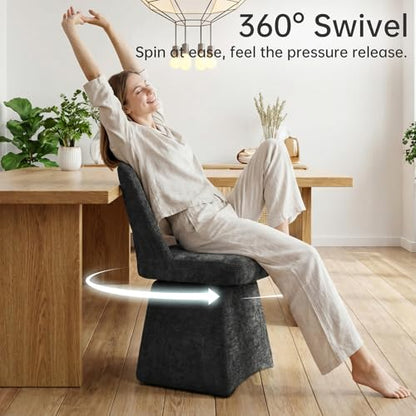 VKNOW Upholstered Swivel Dining Chair with Curved Open Back | Modern Dining Room Chairs with Chenille Fabric, Space-saving, Easy Assembly, for Dining Room, Living Room, Bedroom, Black - color: Black