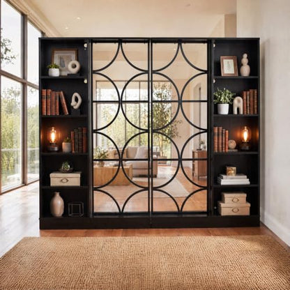 Tribesigns 2PCS Wall Room Divider, Freestanding Wall Partition with Shelves | 71" Modern Entrance Hall Partition with LED Light, Geometric Frame Design for Living Room Separation, Home & Office, Black