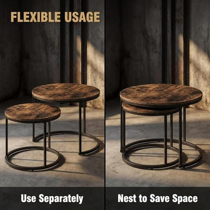 Round Coffee Tables for Living Room, Set of 2 (Rustic Wooden) | living room side table, Modern Nesting Drink for Small Spaces - color: Rustic Wooden