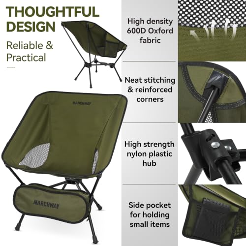MARCHWAY Lightweight Folding Camping Chair with Spring Lock, Stable Compact Portable for Outdoor Camp, Travel, Beach, Picnic, Festival, Hiking, Backpacking (Lowback Green) - color: Lowback Green