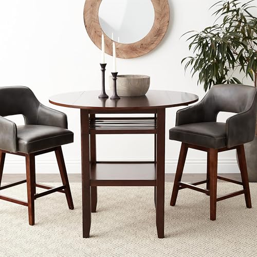 Acme 40" Dia Round Counter Height Table with 2 Drop Leaves & 2 Shelves Storage & Wood Frame for Dining Table Kitchen Bar Table for Dining Room Living Room, Easy Assembly, Cherry Finish