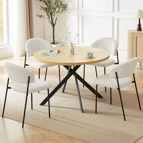 HIPIHOM 45.3 Inch Round Dining Table Set for 4, Mid Century Modern Small Coffee Set for Dining Room Kitchen Apartment (Cream Table + 4 White Shell Chairs) - color: Cream Table+4 Shell White Chairs